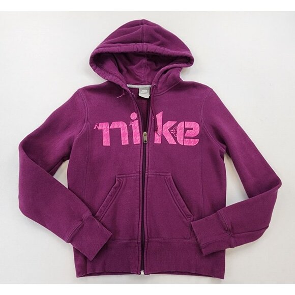 Nike Full Zip Hoodie Women S Purple Spell Out Logo Pockets Activewear Activewear - Picture 1 of 11